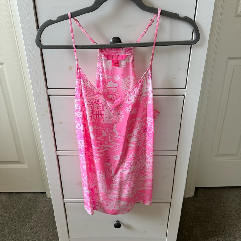 EUC Lilly Pulitzer Dusk Top in Pink Sorbet Pop Up Skinny Dippin. Sz. M.